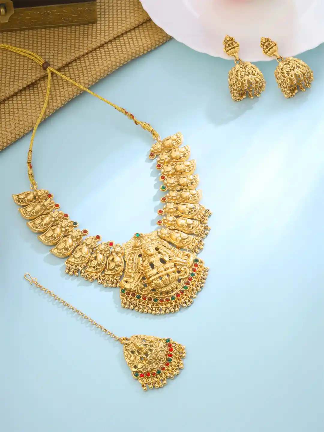 Buy Yellow Chimes Gold Plated Stone Studded Lakshmi Temple