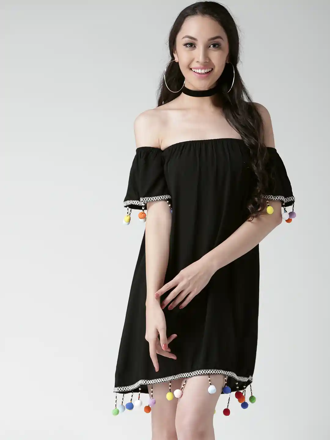 Buy FOREVER 21 Women Black Solid Off-Shoulder A-Line Dress