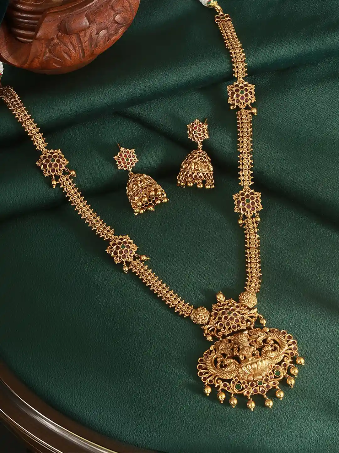 Buy Saraf RS Jewellery Gold-Plated AD-Studded Lakshmi Long Haram