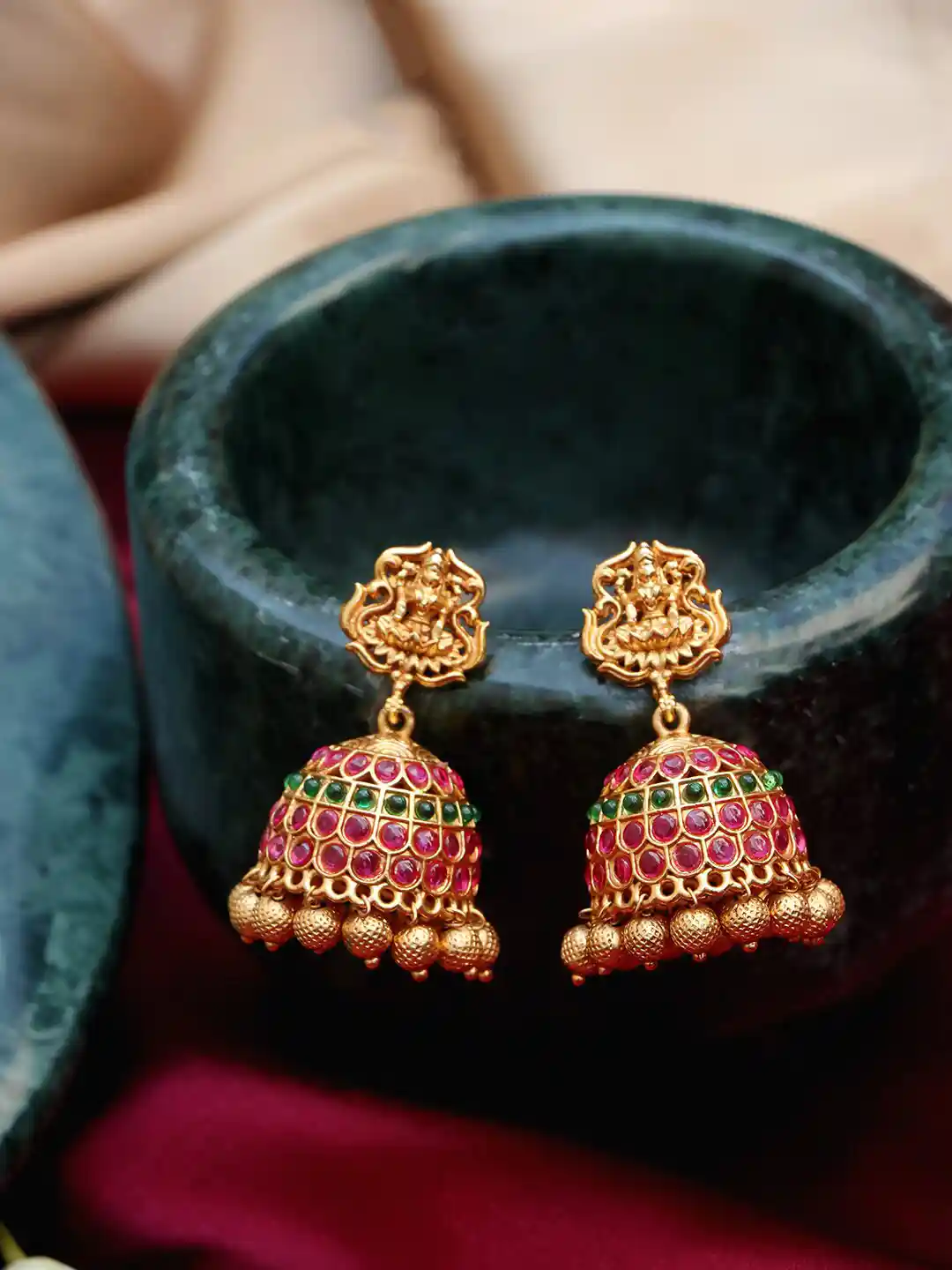 Buy Ishhaara Brass-Plated Pink Green Lakshmi Kasulaperu