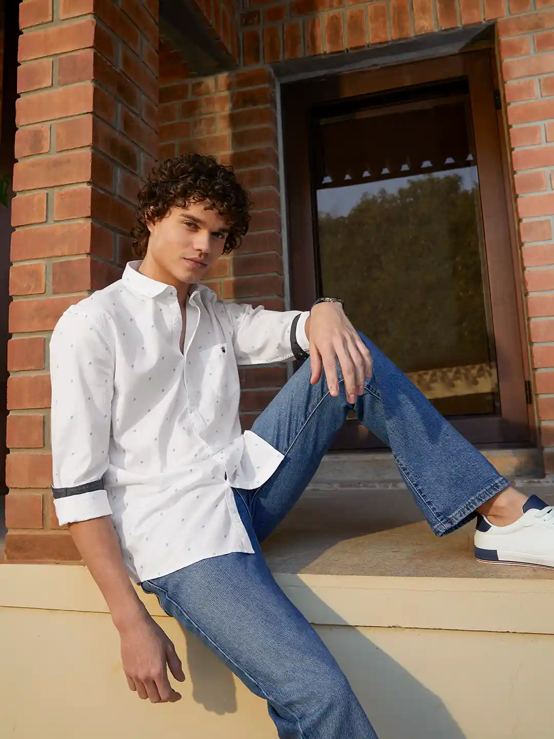 Buy Louis Philippe Jeans Men White Slim Fit Printed Pure Cotton