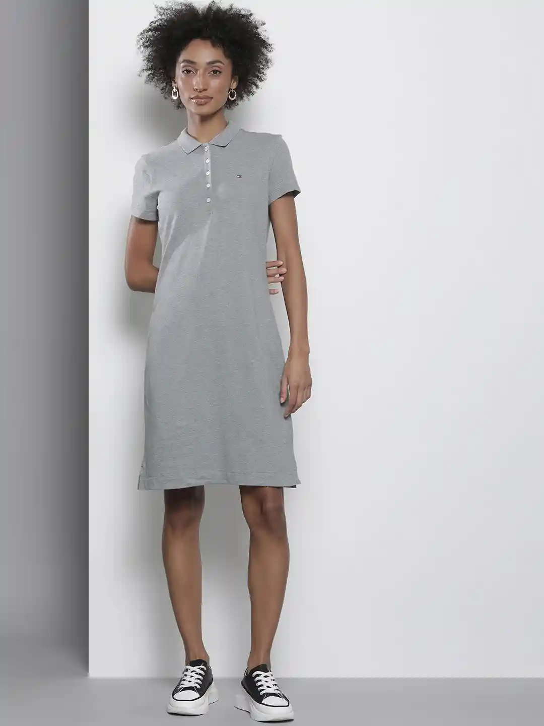 Buy Tommy Hilfiger Women Grey Solid Polo Collar T-shirt Dress
