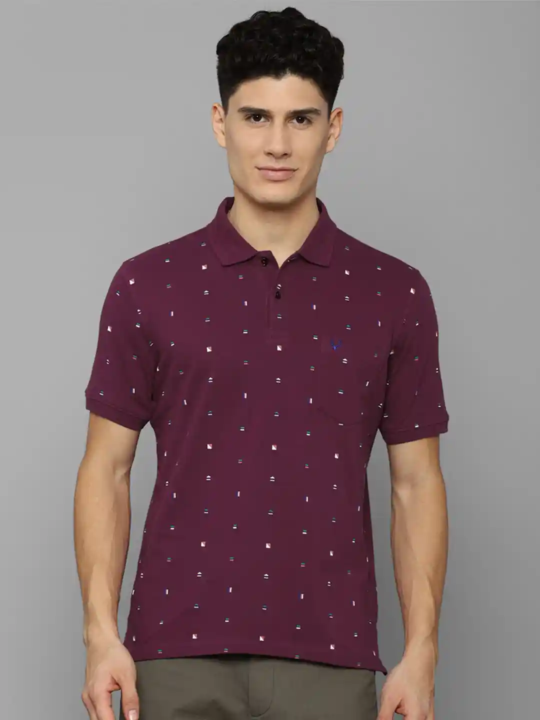 Buy Allen Solly Men Purple Printed Polo Collar T-shirt Tshirts