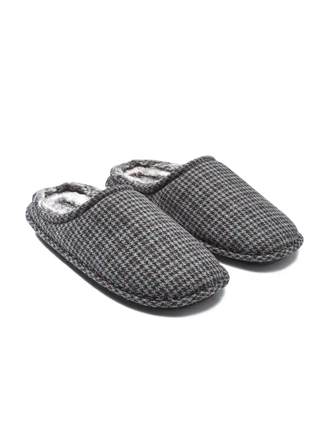 Buy next Men Grey Black Houndstooth Pattern Mule Slippers Flip - Main Image