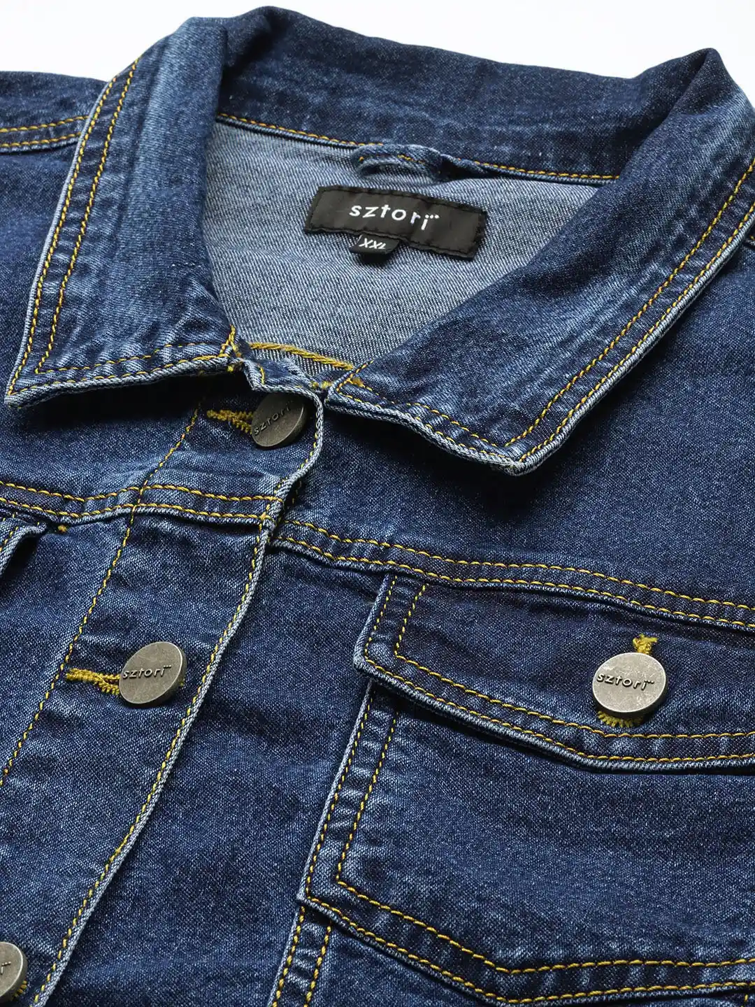 Buy Sztori Plus Size Women Navy Blue Pure Cotton Denim Jacket