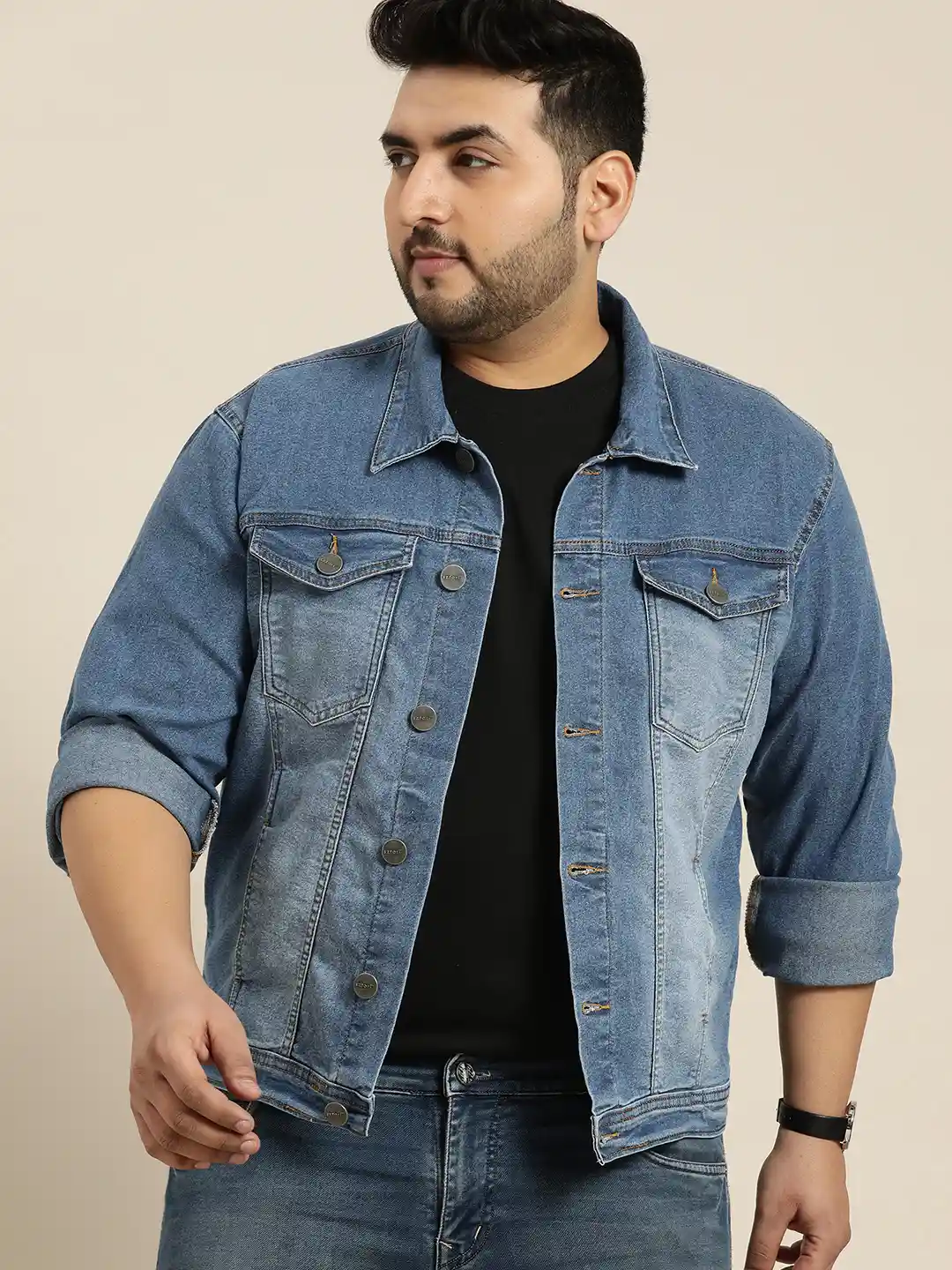 Buy Sztori Men Plus Size Blue Pure Cotton Washed Denim Jacket