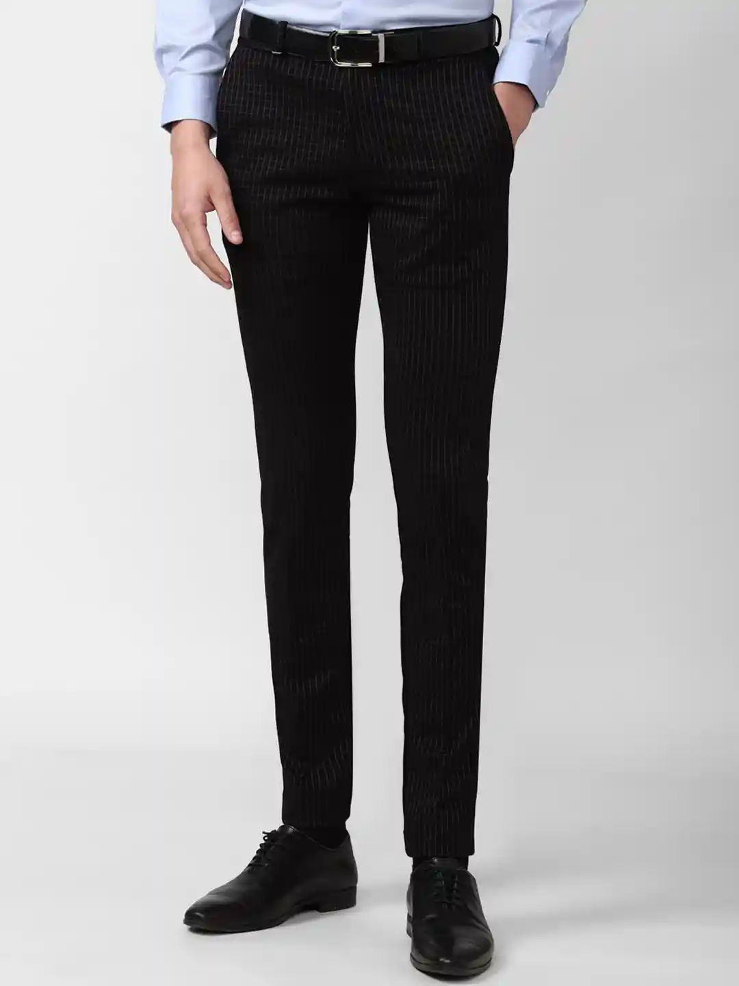 Buy Van Heusen Men Black Checked Formal Trousers Trousers for