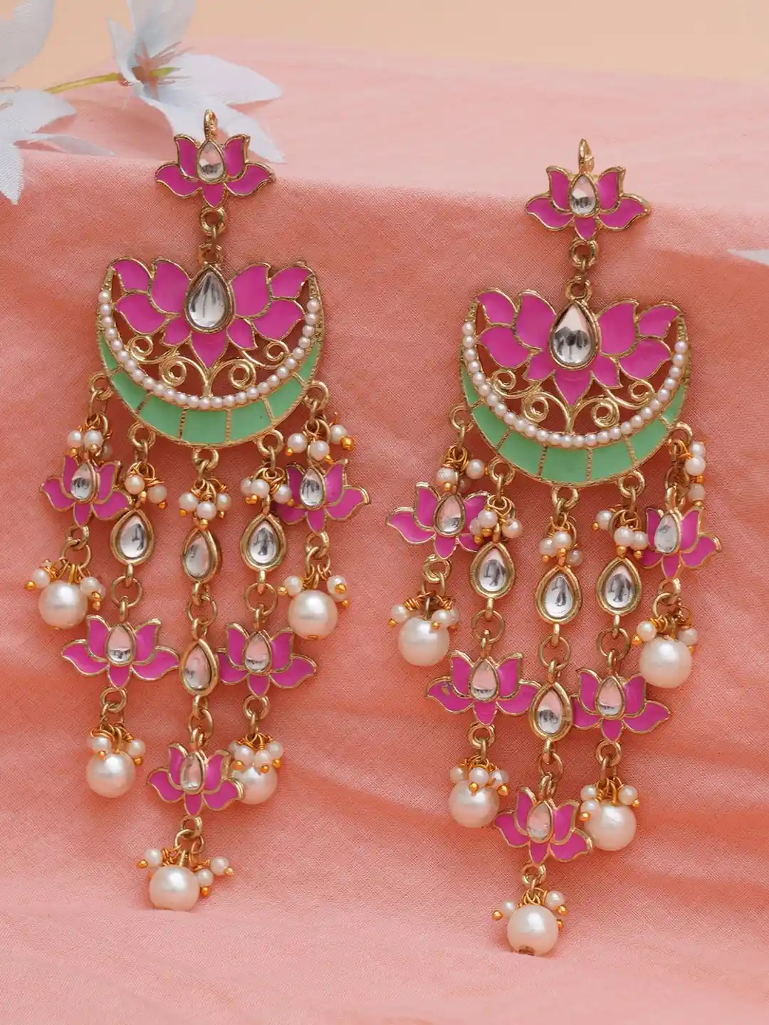 Chandbali Earrings Earrings With Pink Lehenga Buy KARATCART