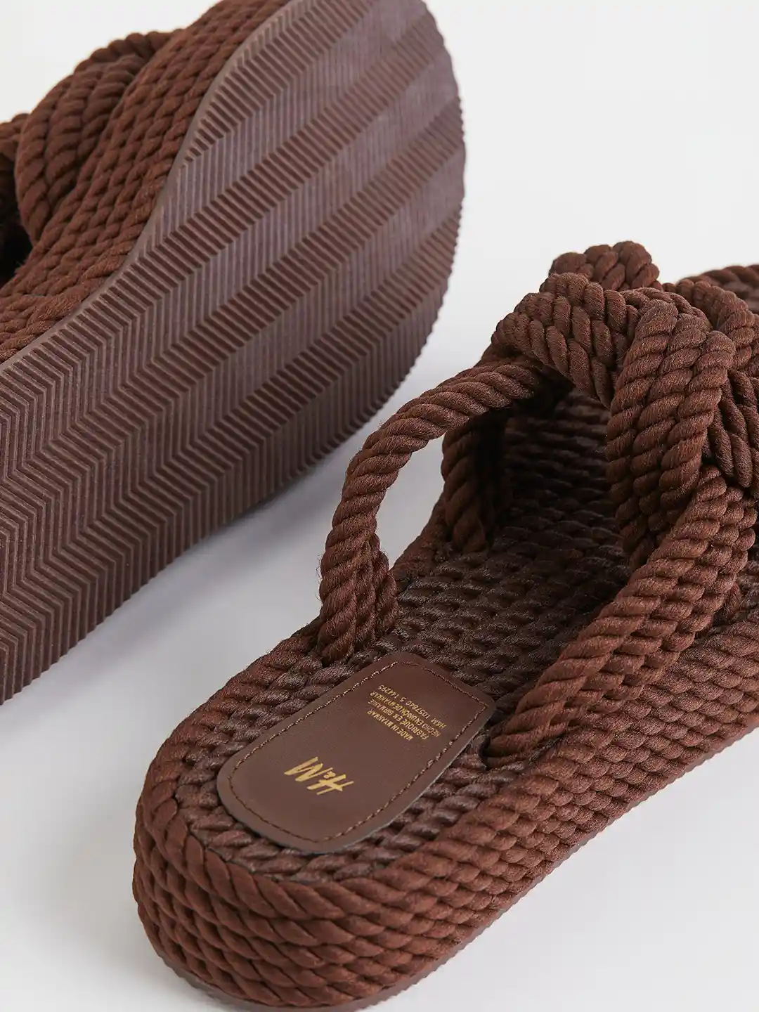 Buy H&M Women Brown Self Design Slides Flip Flops for Women