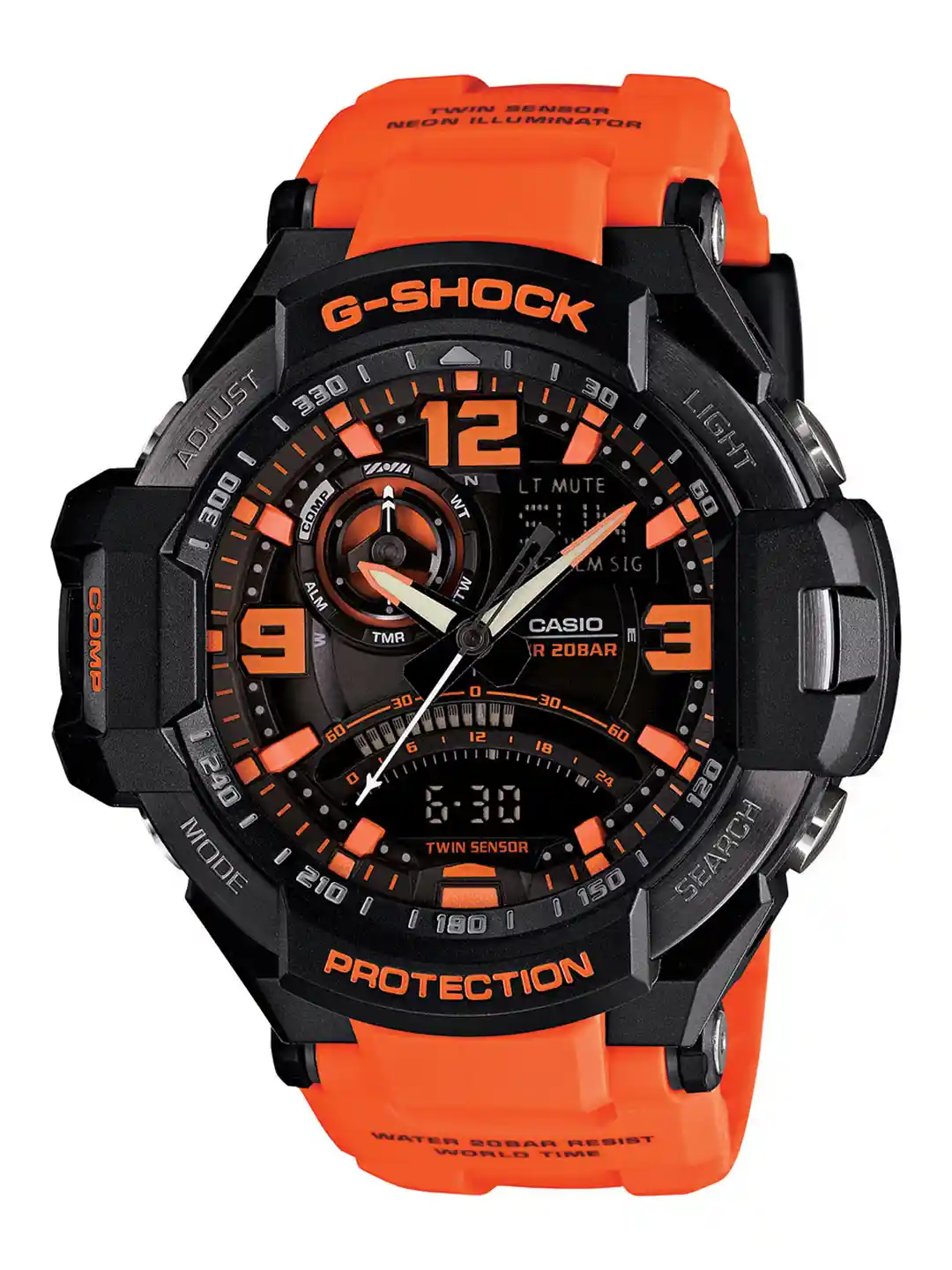 CASIO Men G-Shock GA-1000-4ADR Black-Orange Ana-Digi Dial Orange Resin  Strap Watch G468