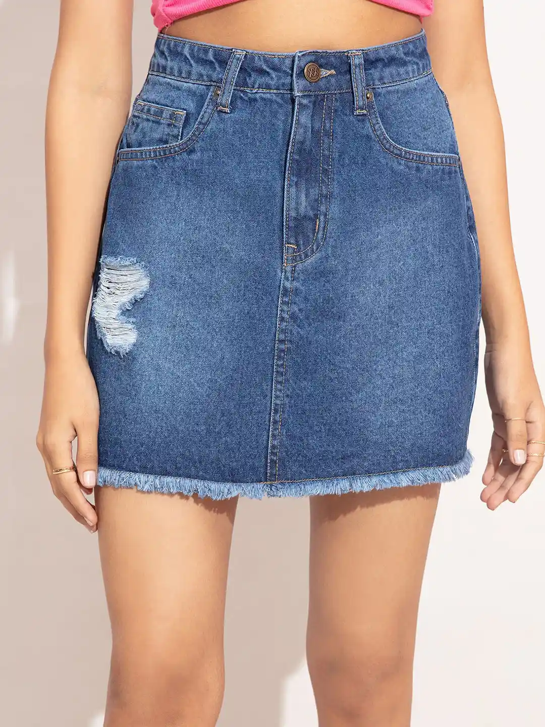 Buy 20Dresses Women Blue Ripped Cotton Short Denim Skirt Skirts