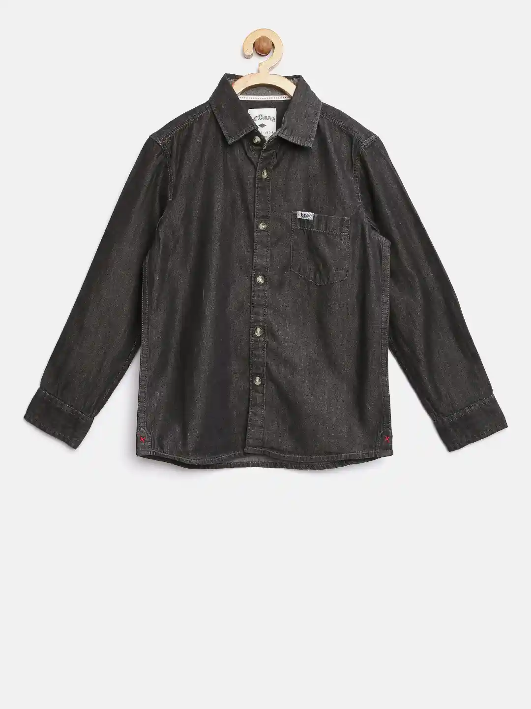 Buy Lee Cooper Boys Charcoal Grey Solid Denim Shirt Shirts for