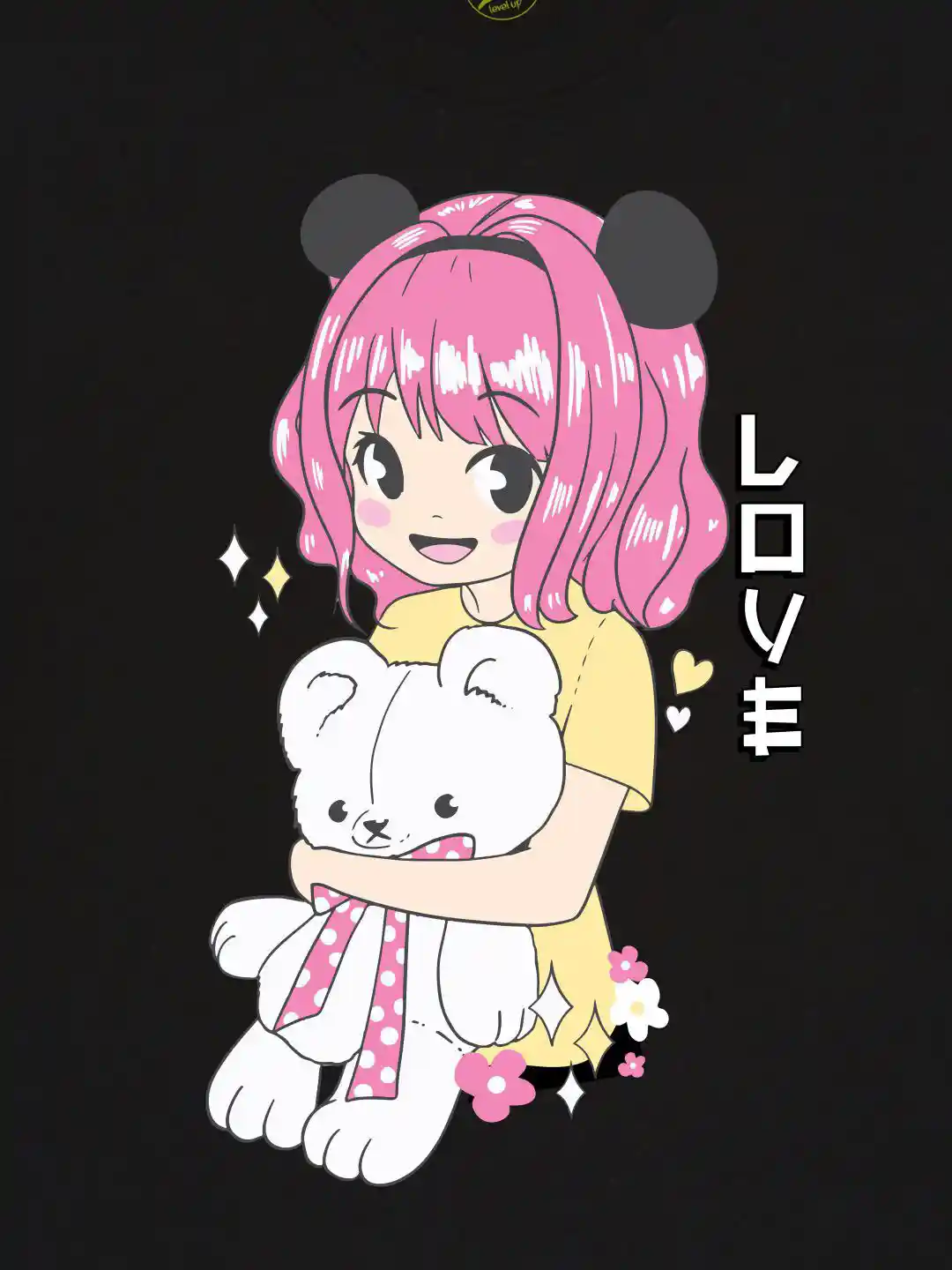 Buy YK Girls Anime Girl with Teddy Bear Printed Boxy T-shirt