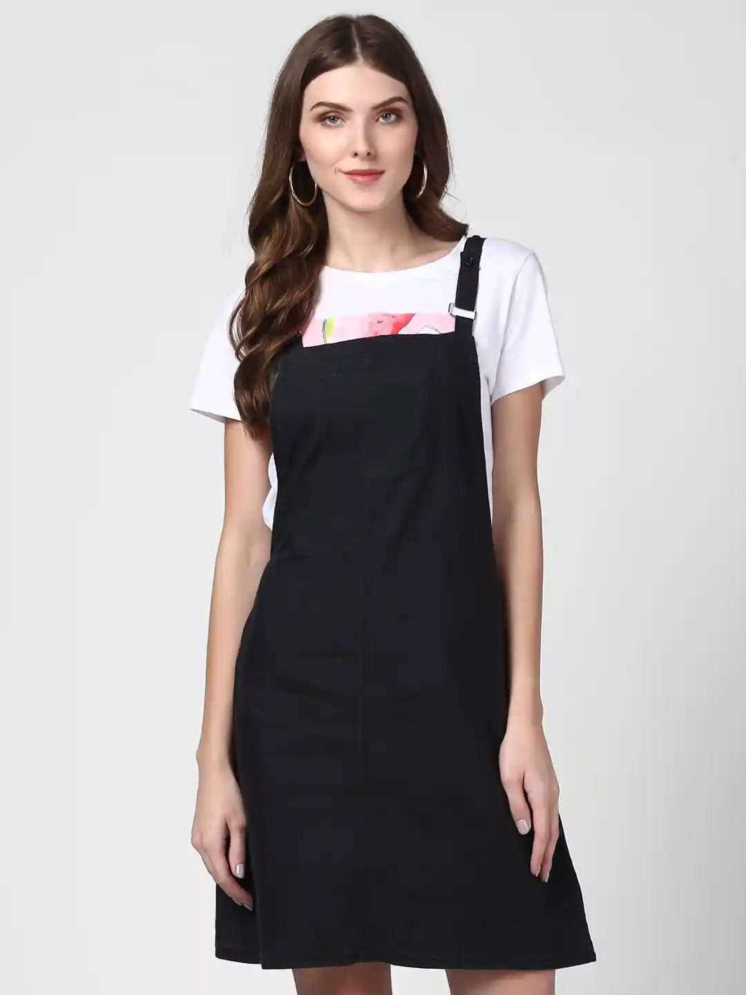 Buy StyleStone Black Denim Pinafore Mini Dress Dresses for Women