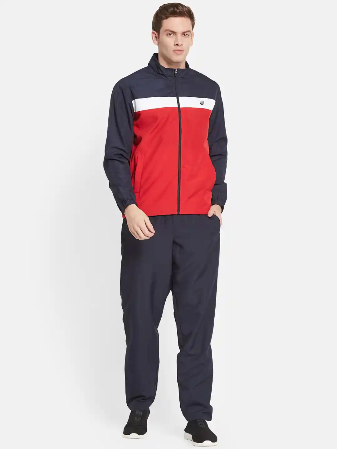 Buy Octave Men Plus Size Navy Blue Colour-blocked Cotton Tracksuit