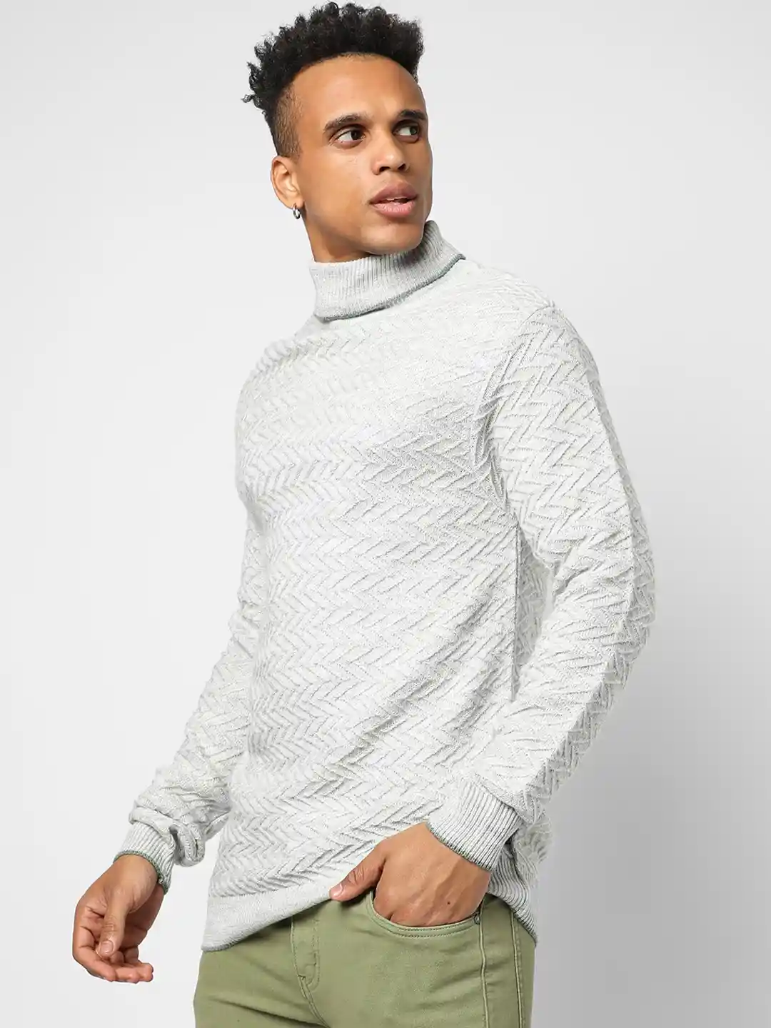 Buy Campus Sutra Men Grey Melange Cable Knit Pullover Sweater