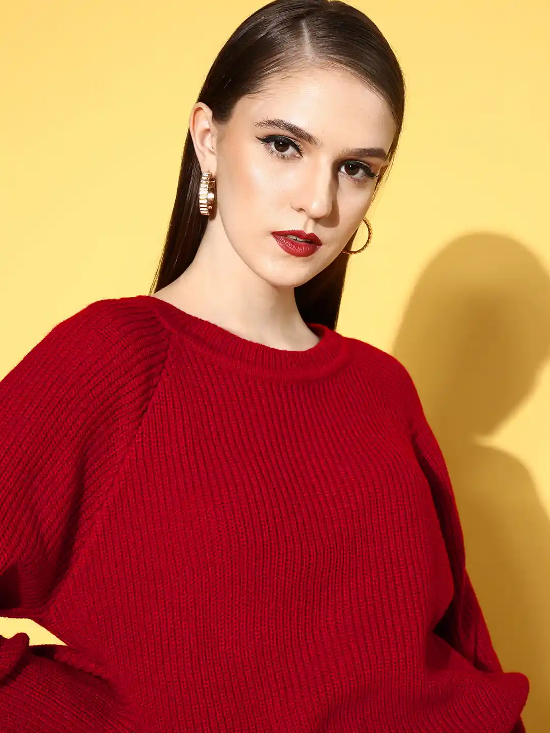 Buy Berrylush Women Stunning Red Solid Knits Bits Sweater