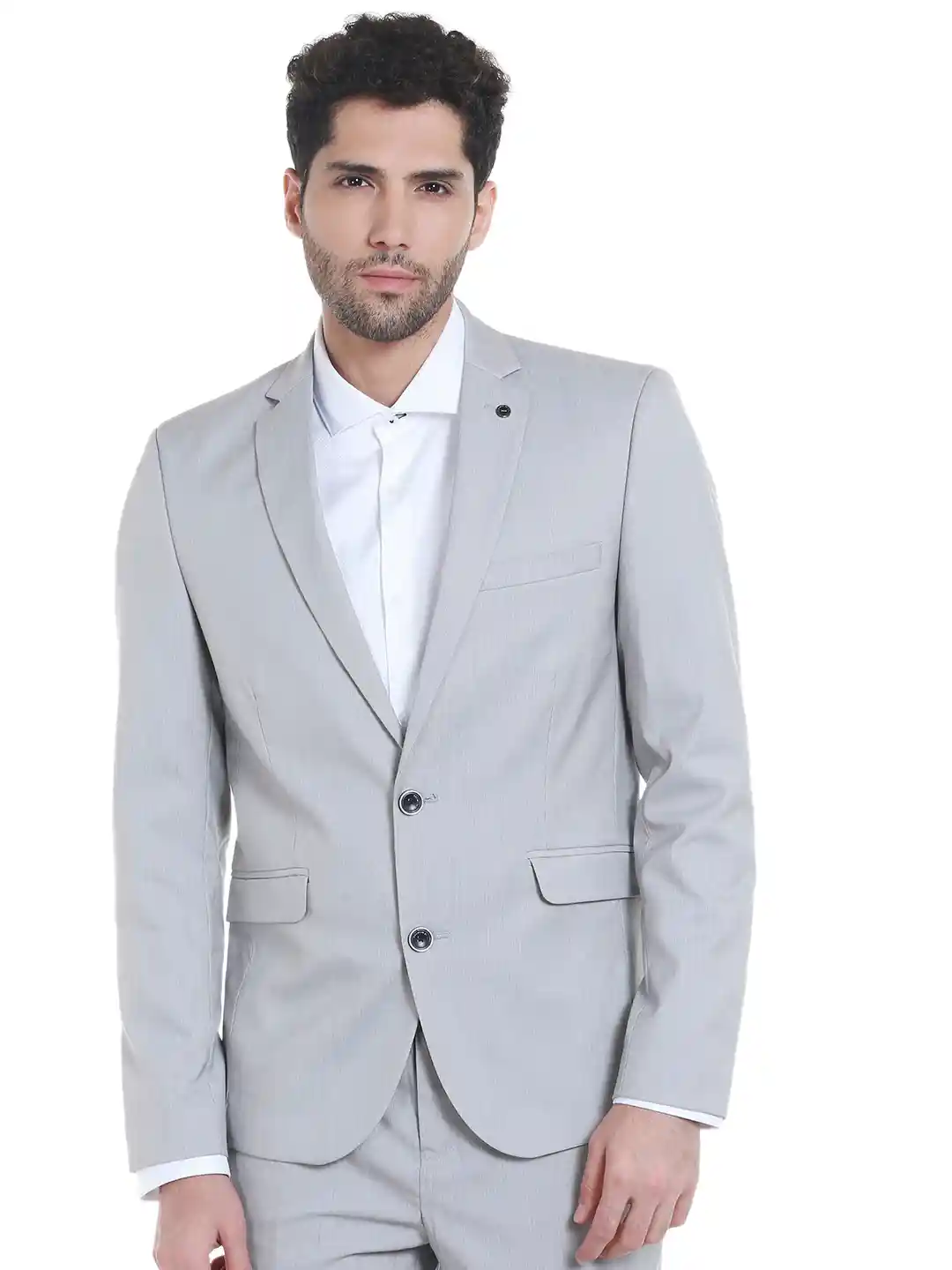 Buy Jack Jones Grey Solid Single-Breasted Slim Fit Formal Blazer