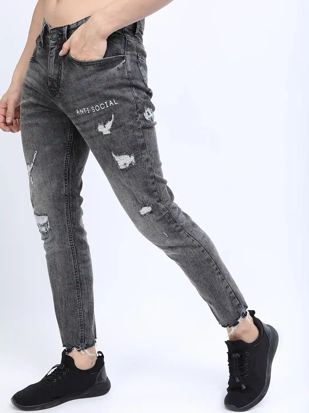 Buy HIGHLANDER Men Grey Tapered Fit Mildly Distressed Stretchable