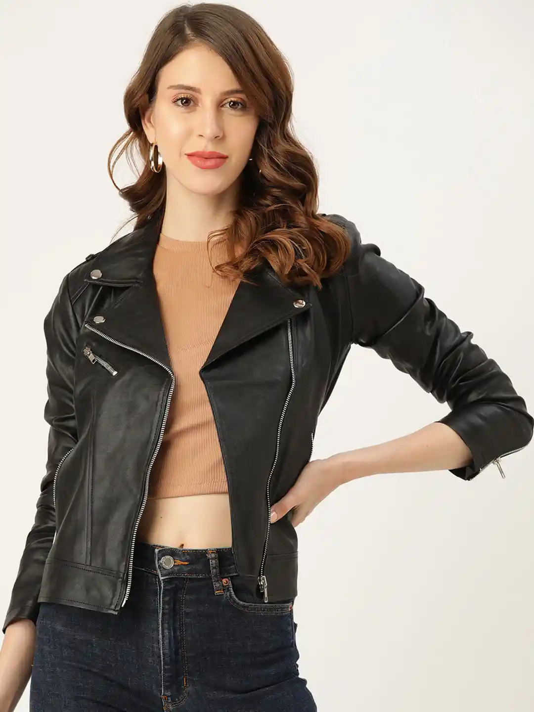 Buy Leather Retail Women Black Crop Biker Jacket Jackets for