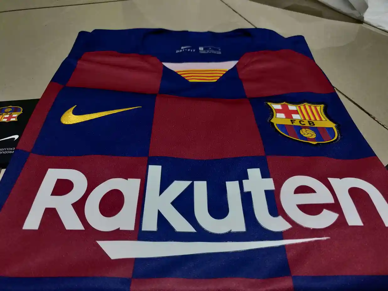 Buy Nike Men Blue & Red Checked FCB BRT STAD HM V-Neck DRI-FIT