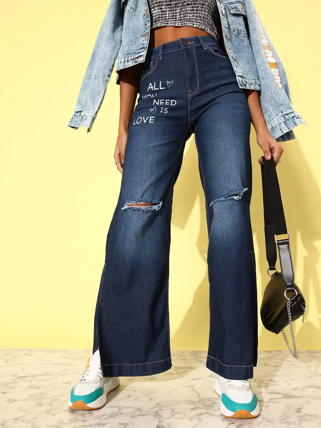 Buy HERE&NOW Women Pure Cotton Flared High-Rise Mildly Distressed