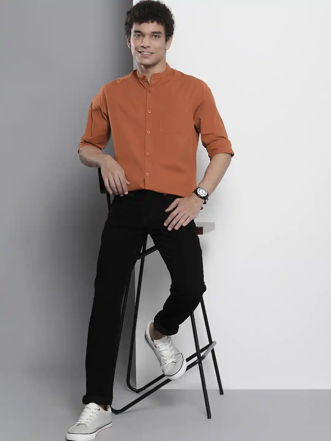 Buy The Indian Garage Co Men Rust Orange Solid Cotton Casual Shirt
