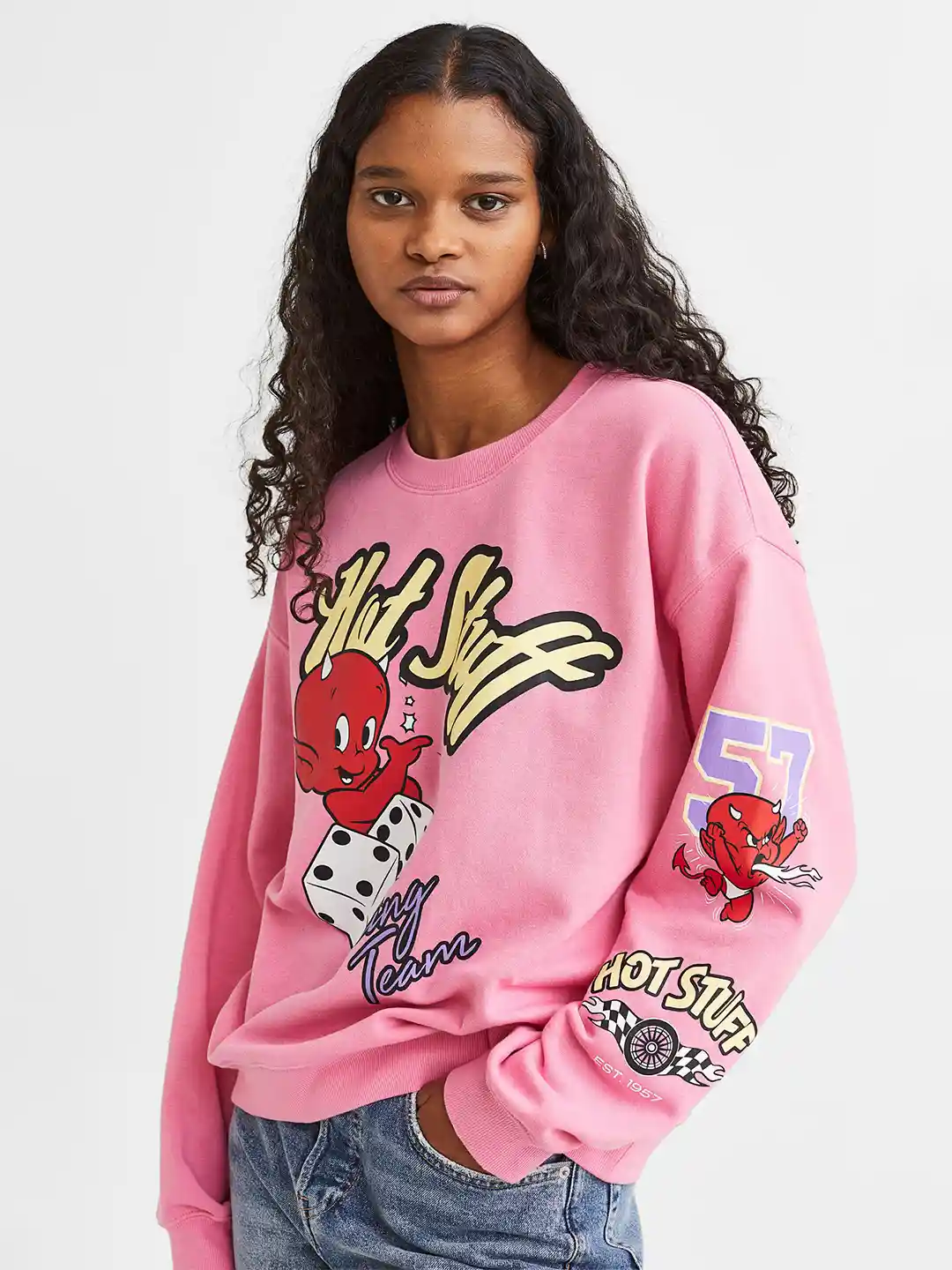Buy H&M Pink Graphic Printed Sweatshirt Sweatshirts for Women