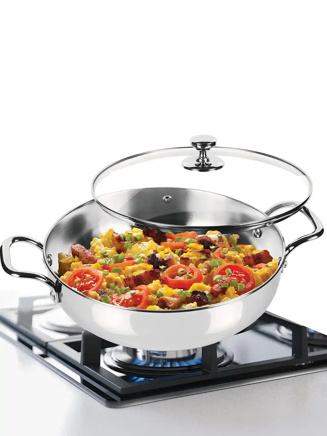 Milton Pro Cook Stainless Steel Sandwich Bottom Kadhai with Glass Lid 20 cm  Litre