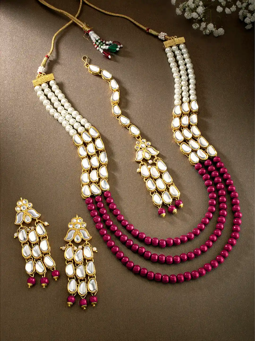 Buy Peora Magenta Gold-Plated Kundan Studded Jewellery Set