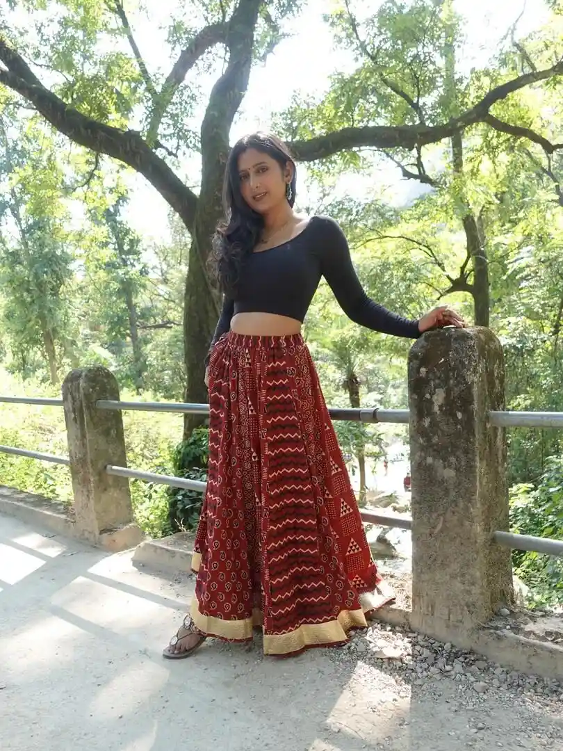 Buy Anayna Women Printed A-Line Flared Cotton Maxi Skirt Skirts