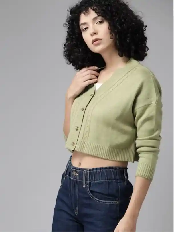 Buy The Roadster Life Co. Checked Crop Cardigan with Fuzzy Detail