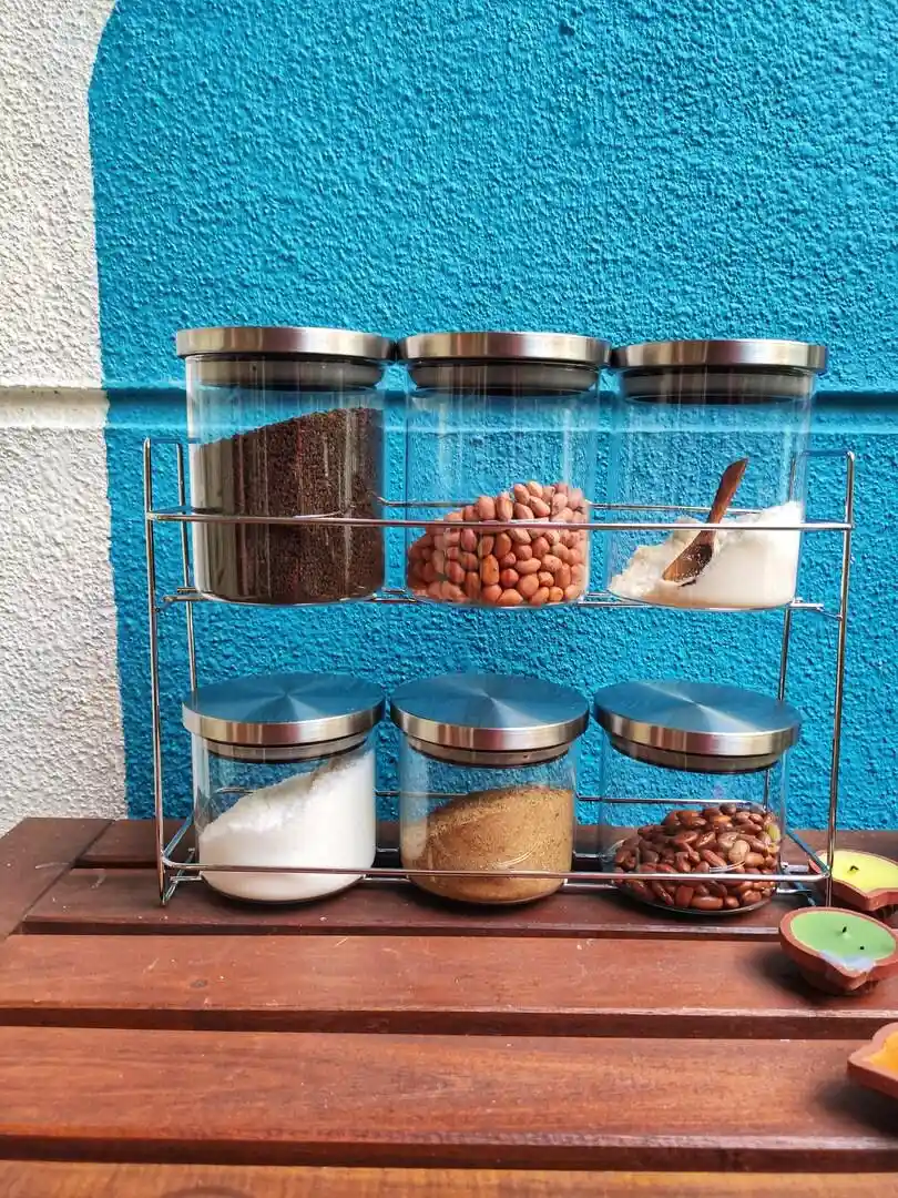 Buy GOODHOMES Set Of Transparent Silver-Toned Glass Storage