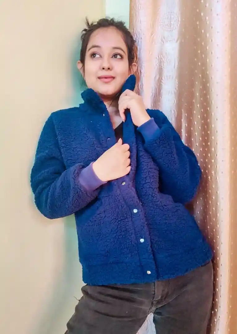 Buy Roadster Women Navy Blue Solid Tailored Sherpa Jacket