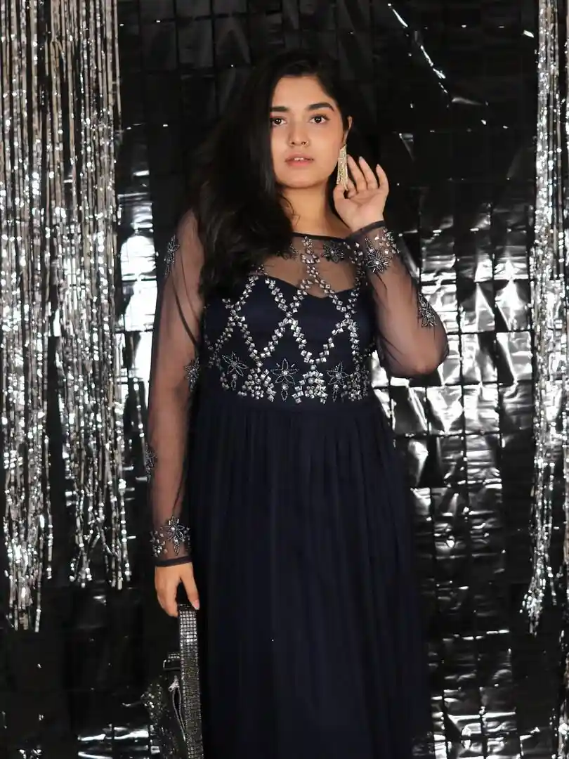 STREET Women Embellished Detail Net Maxi Dress