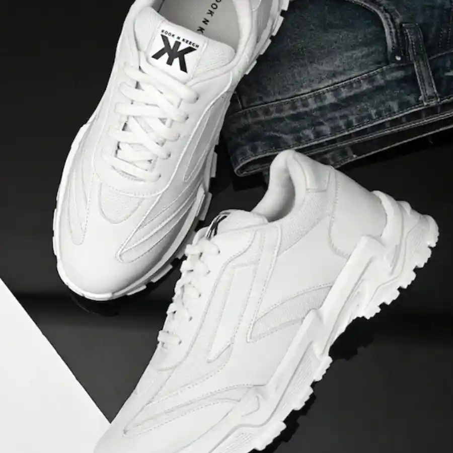 Kook N Keech Men White Woven Design Sneakers