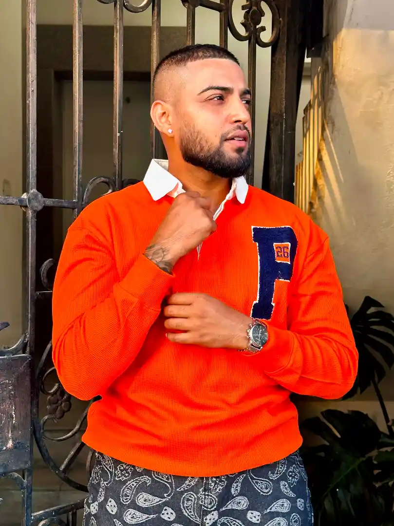 Buy Powerlook Orange Polo Collar Long Sleeves Cotton Oversize