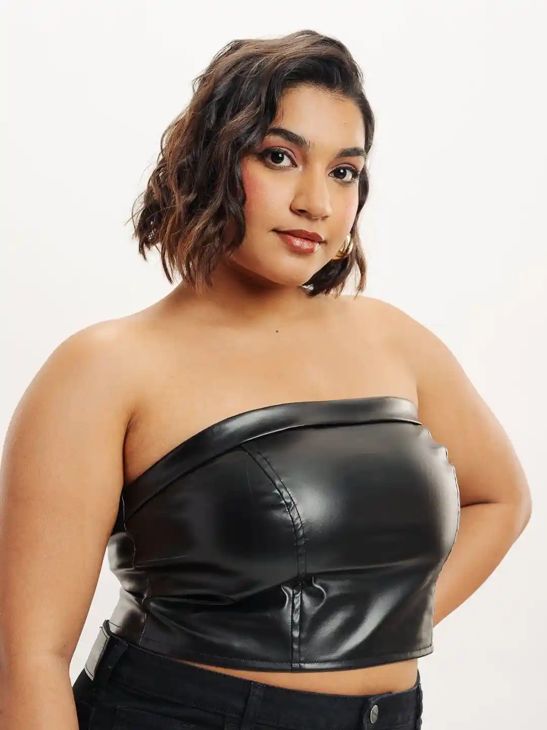 Buy FREAKINS Plus Size Solid Leather Tube Crop Top Tops for
