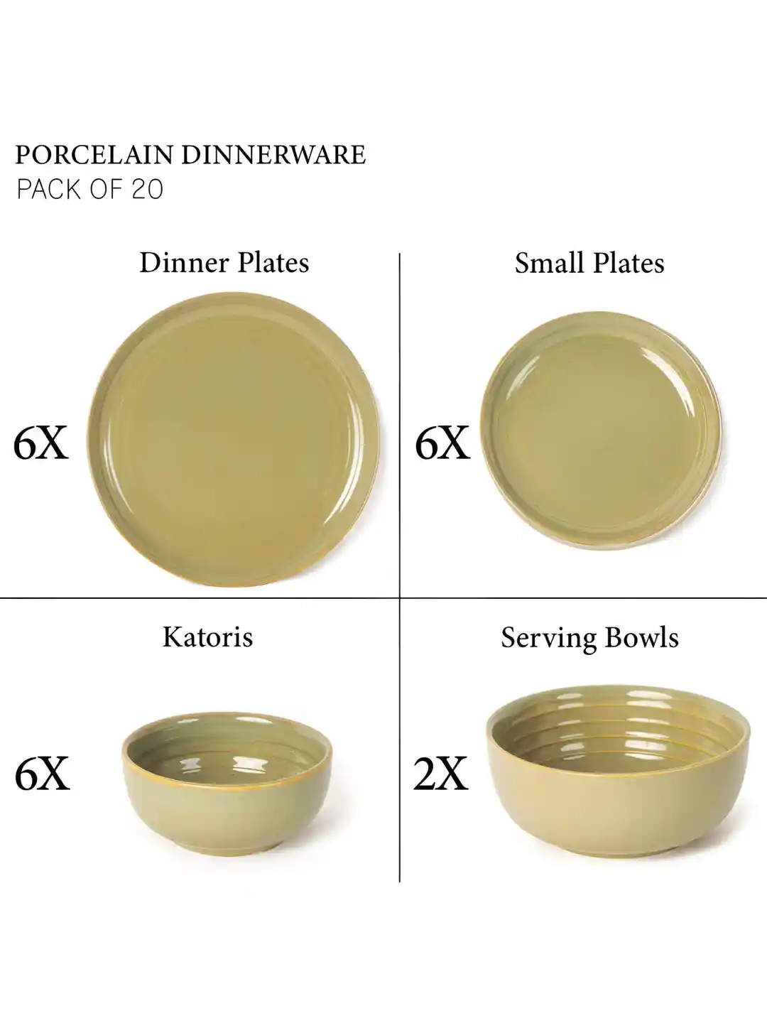 Buy BODHI HOUSE Olive Solid Porcelain Microwave Safe 20 Piece