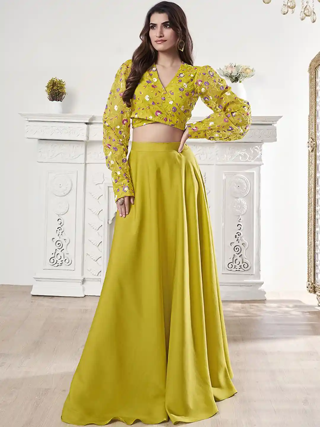 Inddus Embroidered Organza Top Flared Maxi Skirt Co-Ord Set