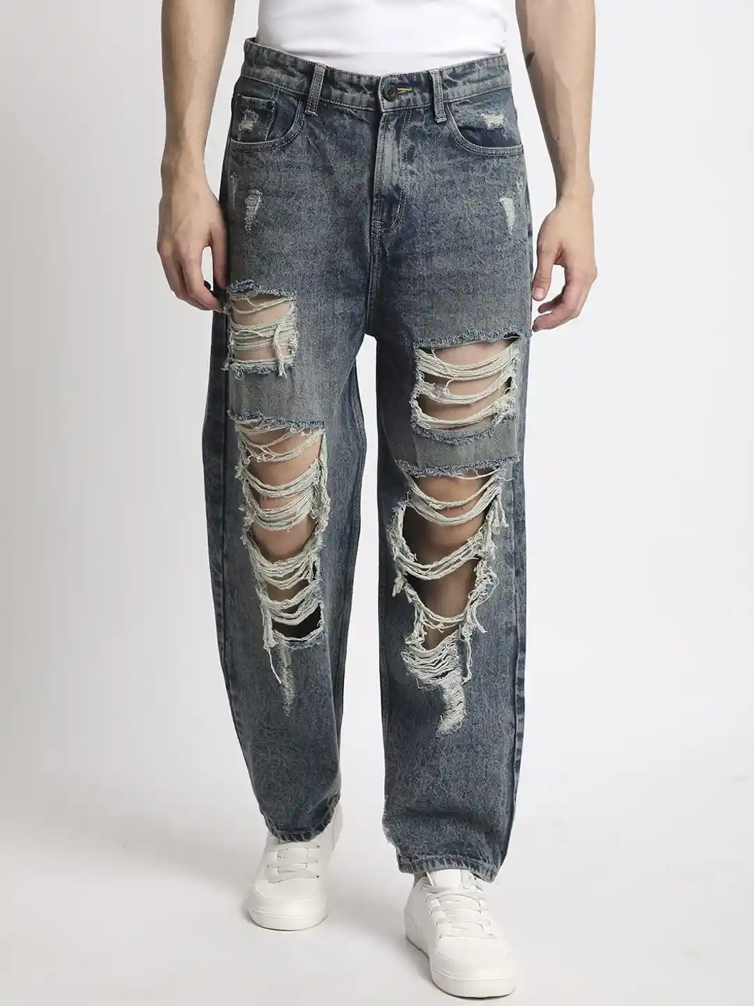 Buy Bene Kleed Men Classic Baggy Fit Highly Distressed Heavy Fade