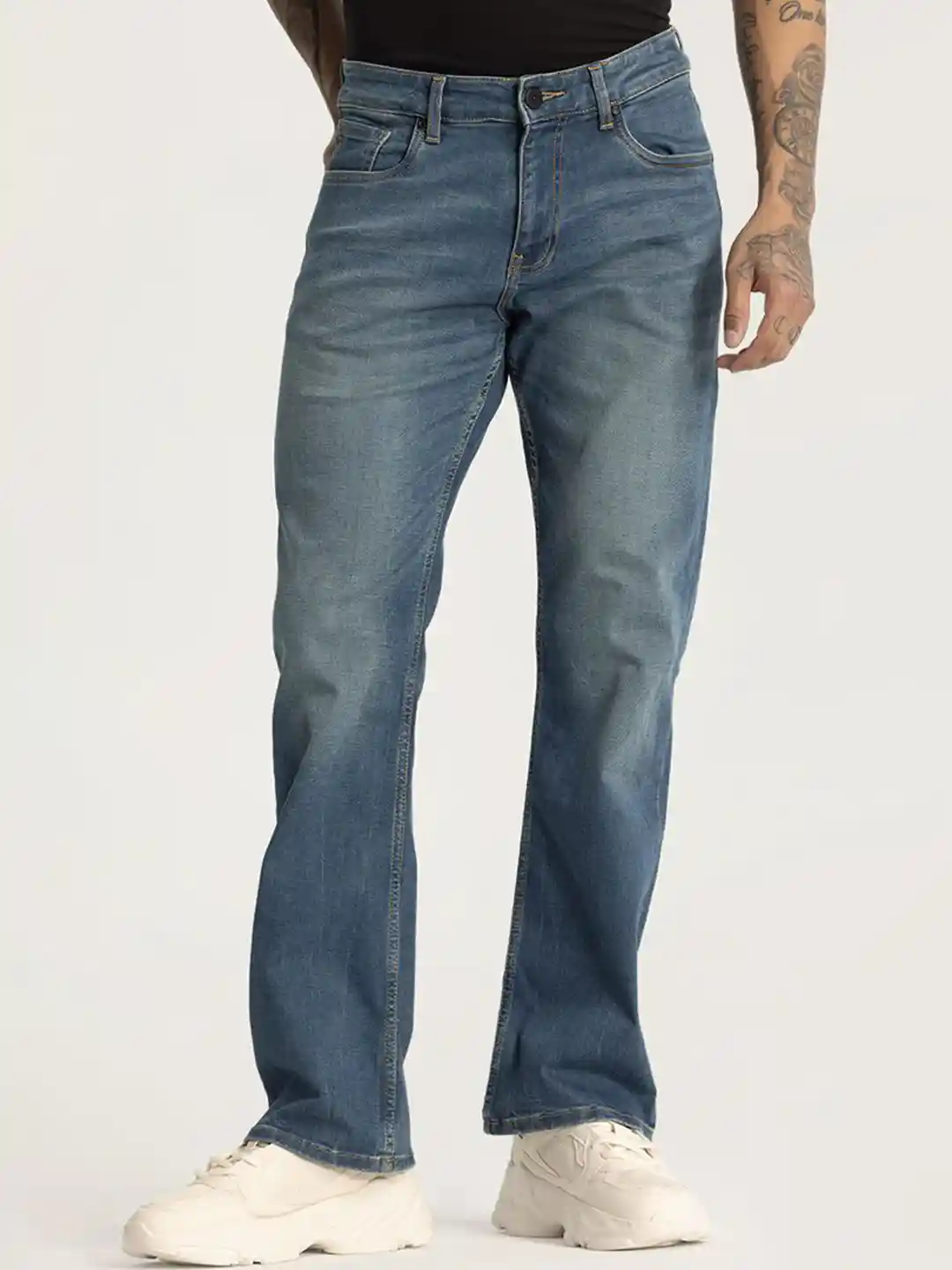 Buy Snitch Men Classic Bootcut Mid-Rise Light Fade Stretchable