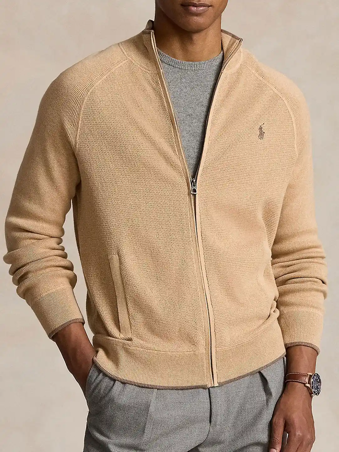 Buy Polo Ralph Lauren Textured Cotton Full-Zip Sweater Sweaters