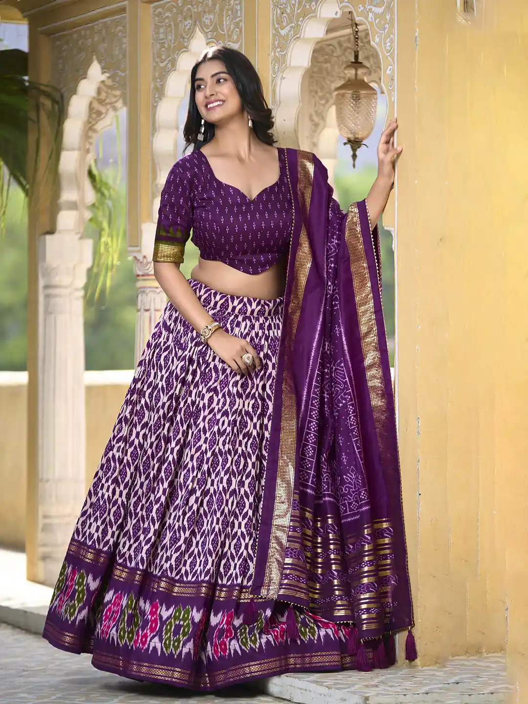 Lehenga Ikkat Silk Suits Online Purple(Base) Party Wear