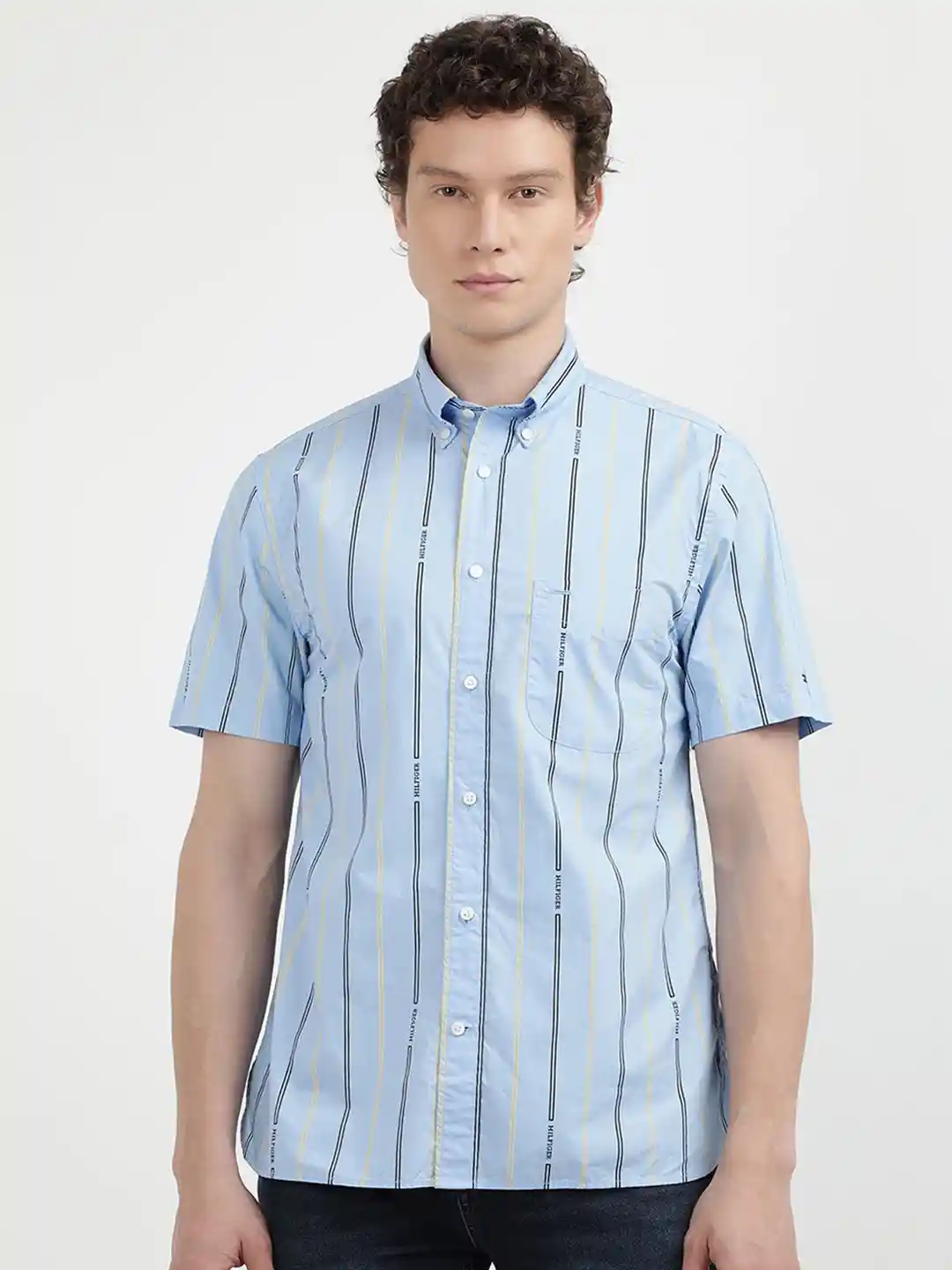 Tommy Hilfiger Men Button-Down Collar Striped Cotton Casual Shirt