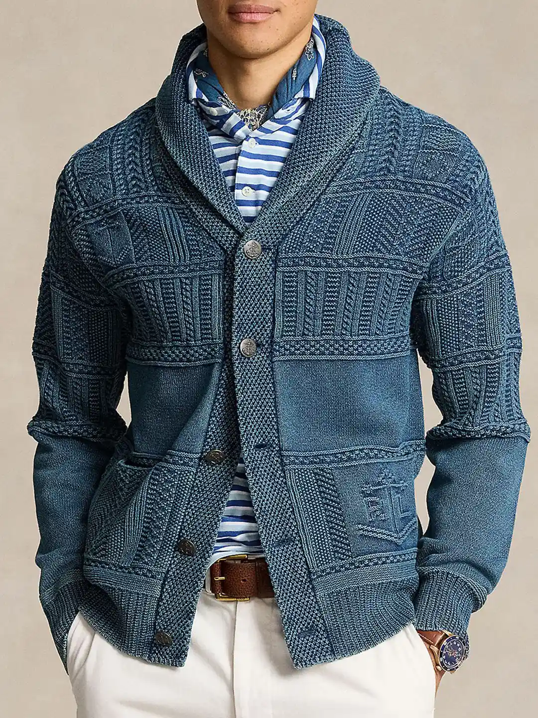 Buy Polo Ralph Lauren Men Self Design Pure Cotton Cardigan