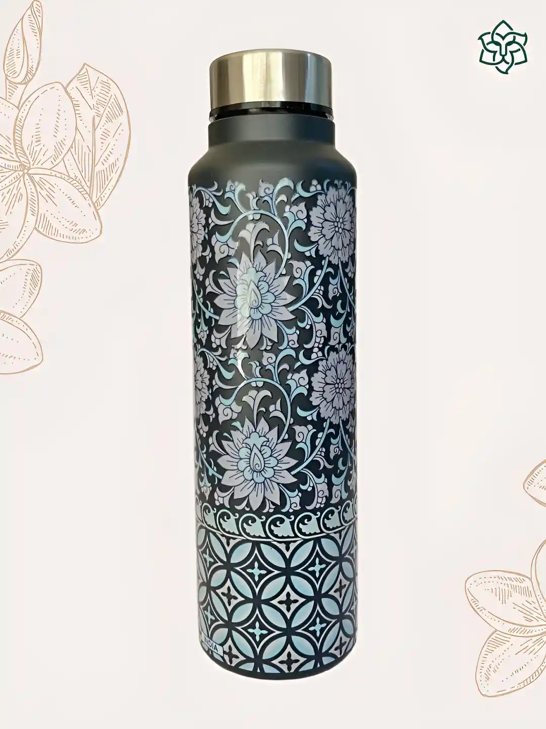MAATIR DESIGNS Floral Art Black Floral Stainless Steel Single Wall Vacuum  Sipper Flask Infuser Water Bottle-950ml
