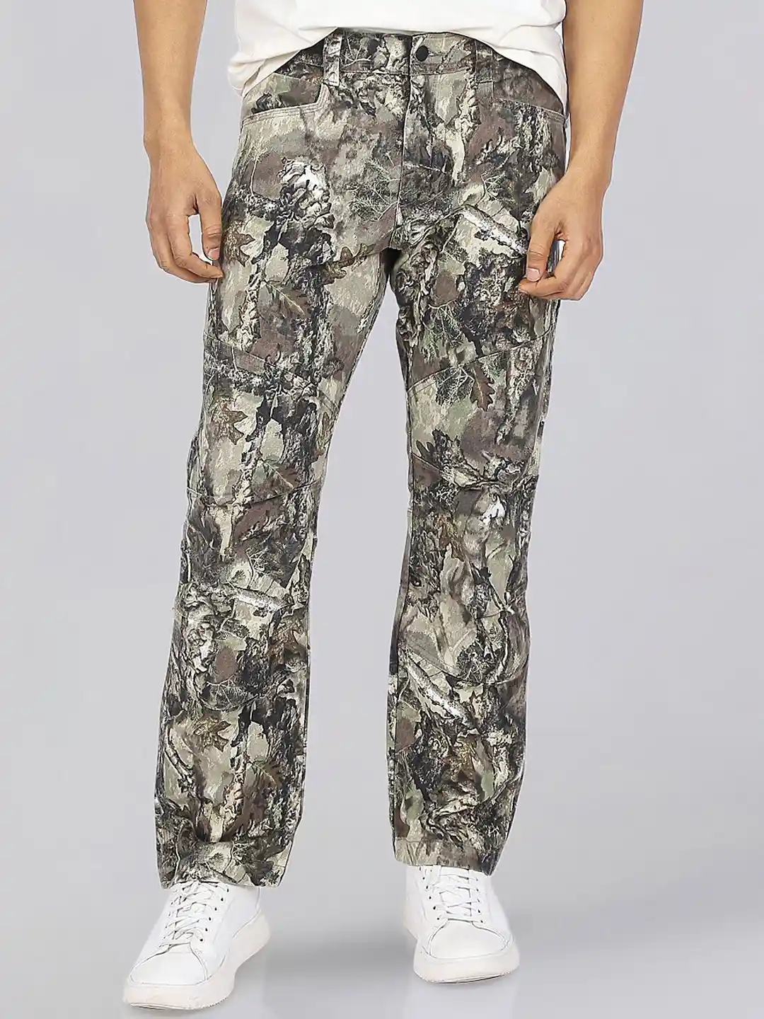 Buy Wrangler Men Camouflage Straight Fit Low-Rise Trousers