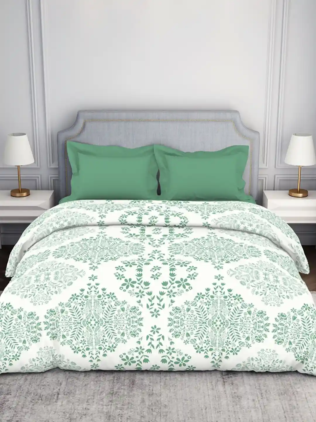 Buy SPACES Green White Ethnic Motifs Printed Pure Cotton Double