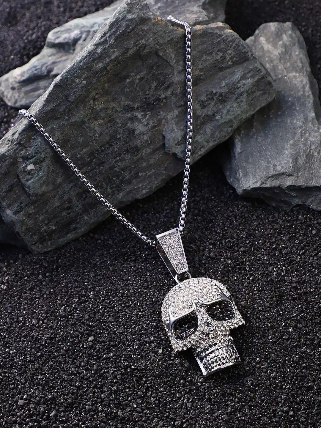 Buy French Accent Men Silver-Plated Stone Studded Bling Skull